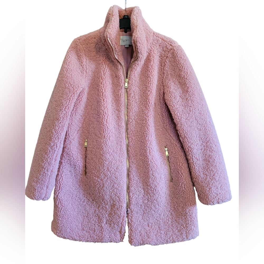 Loft Cozy Pink Sherpa Womens Small Teddy Bear Trench Coat